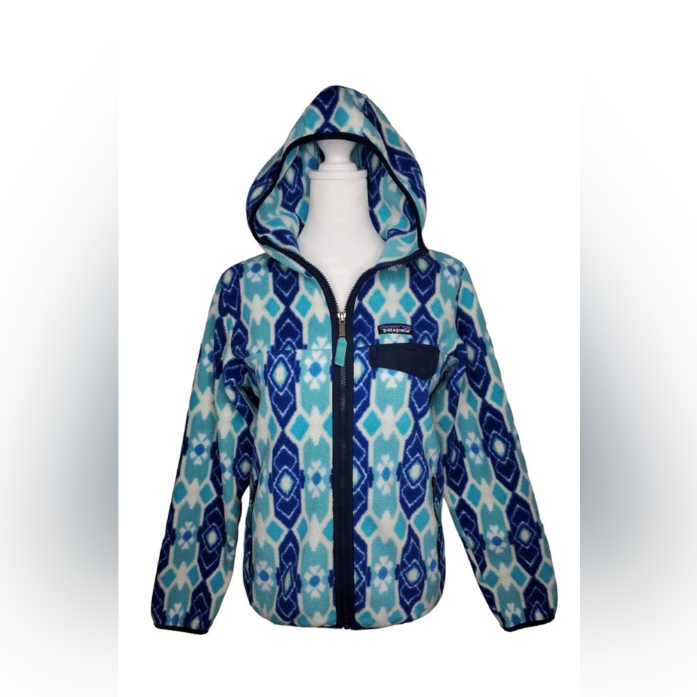 PATAGONIA Synchilla Med Full Zip Fleece Hooded Jacket Aztec Tribal RARE EUC
